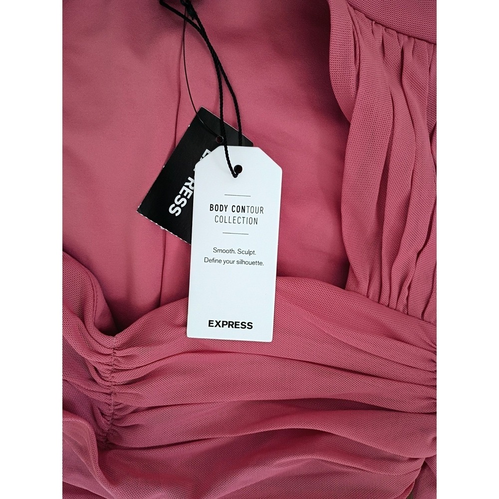 Express Body Contour Ruched Mesh Sweetheart Top Dark Rose Pink XS NWT - Picture 6 of 11